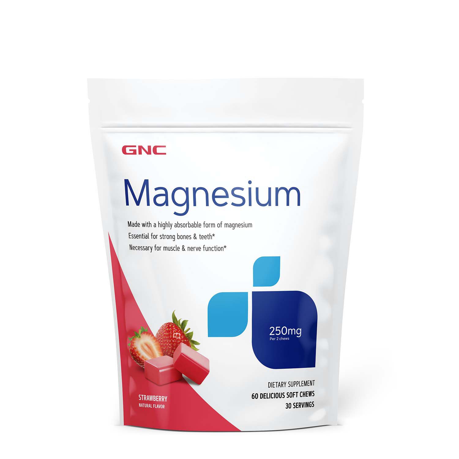 GNC Magnesium 250mg - Strawberry - 60 Soft Chews (30 Servings)